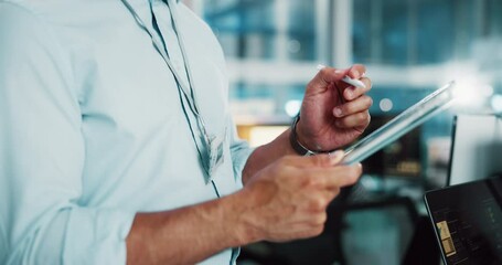 Aufkleber - Hands, man and tablet with pen in call center for software solution, scroll or contact us. IT, digital technology or consultant with stylus for virtual assistance, troubleshooting or customer service