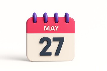 Leinwandbilder - A colorful 3d render of a calendar displaying the date may 27 on a clean white background