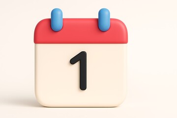 Poster - 3d rendered calendar page featuring date one isolated on a creamy background with a modern and colorful design.