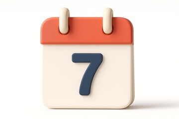 Leinwandbilder - A minimalist 3d rendered calendar icon displaying the number seven on a white background for design