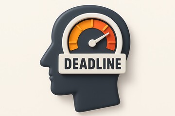 Poster - A conceptual 3d illustration of a deadline meter inside a silhouette of a human head suggesting time pressure
