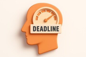 Poster - Conceptual illustration of a deadline shown with a timer inside a human head shaped illustration