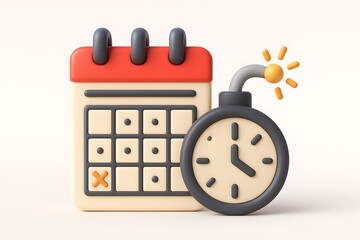Poster - Conceptual 3d illustration of a calendar with an exploding bomb suggesting time pressure