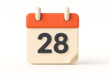 Leinwandbilder - Modern 3d rendered calendar displaying the number twenty eight against a bright white background