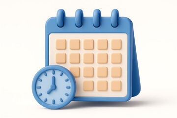 Leinwandbilder - A 3d rendered blue calendar and clock indicating time management and scheduling concepts