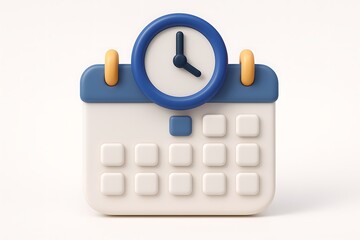 Leinwandbilder - 3d render of a calendar and clock concept illustrating time management and scheduling on white background