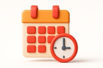 Poster - 3d render of a calendar and clock representing time management and scheduling concept