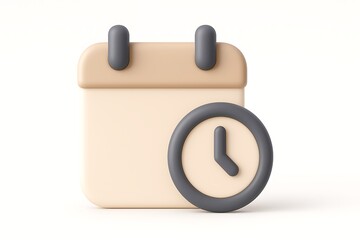 Leinwandbilder - 3d rendered beige calendar icon with a grey clock demonstrating the concept of time and scheduling