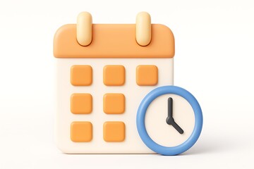 Leinwandbilder - 3d render of a calendar and clock representing time management and scheduling on white background