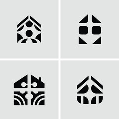 Aufkleber - Four modern and abstract house logos in black and white on a light gray background