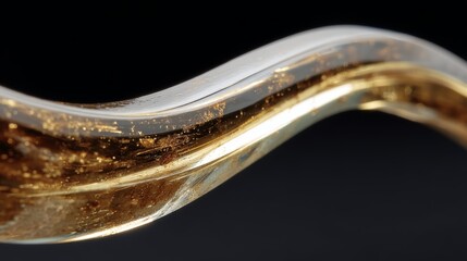 Leinwandbilder - Close-up view of decorative glass featuring golden dust particles, softly illuminated to enhance the elegant curves and intricate etching details