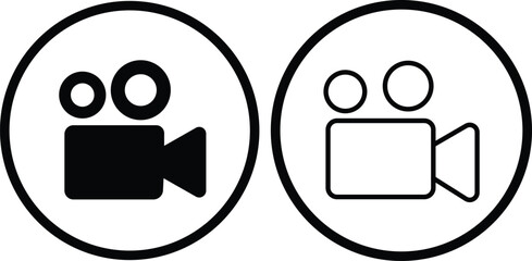 Poster - Video camera icons set trendy black flat and outline designs. Movie Signs collection. Cinema vectors illustration. Film shooting and film player symbols silhouette isolated on transparent background.