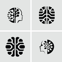 Aufkleber - Abstract brain and human profile logos illustrating concepts of intelligence and technology