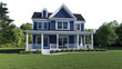 © yendisupiandi - American style home with a large yard, featuring an inviting porch and isolated design