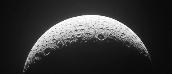 Wall Mural - detailed lunar surface close up shot revealing craters and texture in dramatic lighting from space e