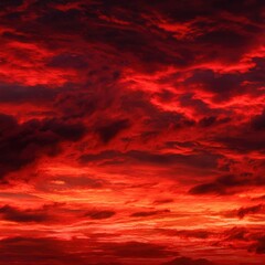 Wall Mural - Fiery Red Sunset Sky with Dramatic Clouds at Dusk, Atmospheric Perspective, Golden Hour, Nature Background