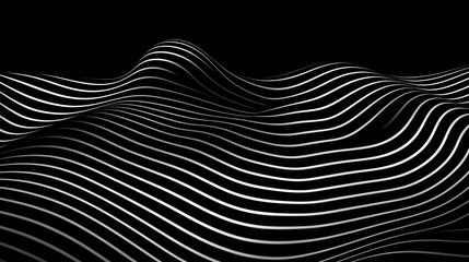 Fototapete - Wavy lines, art deco dots, and grid design on a minimalist black background, futuristic high-tech concept.

