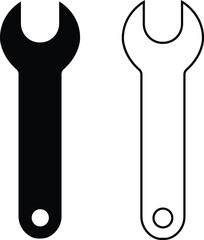 Poster - Wrench icons set. Repair flat, outline vectors. Construction hardware industrial silhouette. Mechanic spanner collection. Professional maintain tools for ui designs isolated on transparent background.