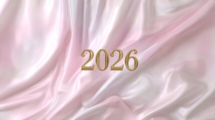 Poster - Metallic text reading 2026 showcases a golden finish against a soft pastel background, creating a celebratory atmosphere with smooth shadows and reflective highlights