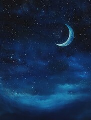 Wall Mural - crescent moon in the night sky with stars and clouds digital art illustration dreamy scene celestial