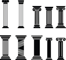 Aufkleber - icon set of classical building with columns representing ancient architecture, linear style icon. historic designs. Editable stroke width symbols elements infographics for web transparent background