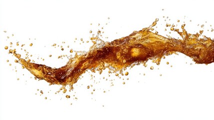 Aufkleber - Carbonated cola is captured mid-pour, showcasing fizzy bubbles and droplets in a dynamic splash against a clear background, creating an energetic visual effect