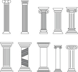Aufkleber - icon set of classical building with columns representing ancient architecture, linear style icon. historic designs. Editable stroke width symbols elements infographics for web transparent background