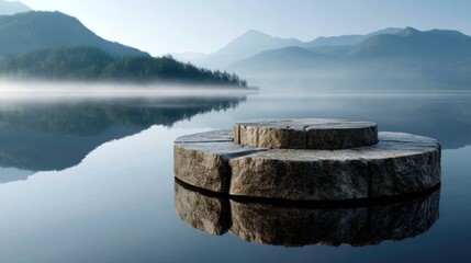 Poster - A large stone is floating on the surface of a lake