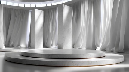Poster - A white room with a white curtain and a white pillar