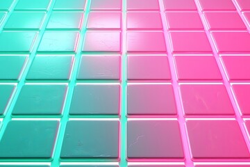 Poster - Retro 80s Neon Grid: Pink and Teal Glossy Surface with White Lines
