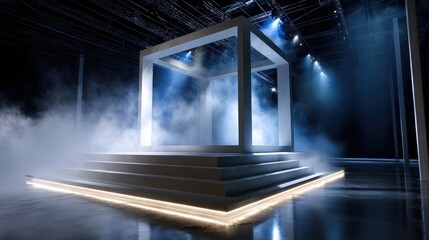 Poster - A white cube with a foggy mist surrounding it