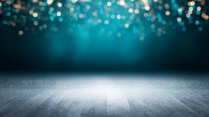 Poster - A teal and silver particle backdrop glows gently against dark indigo, creating a festive and elegant atmosphere ideal for celebrations