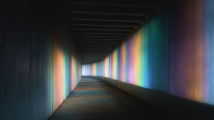 Aufkleber - Rainbow light tunnel colorful architecture abstract modern art design interior space urban exploration