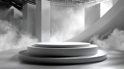 Poster - A white stage with a foggy atmosphere