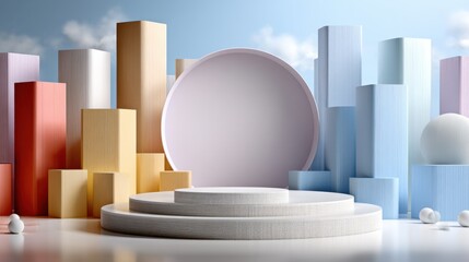 Poster - A white pedestal with a round base and a blue