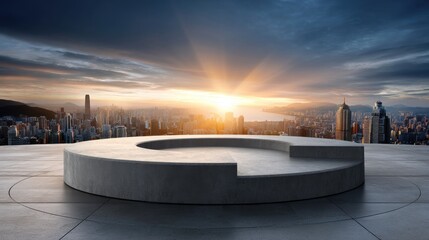 Aufkleber - A large empty circular structure with a city in the background