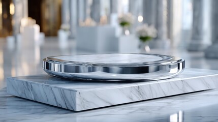 Poster - A silver bowl sits on a marble countertop