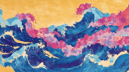 Poster - Abstract colorful ocean wave painting.