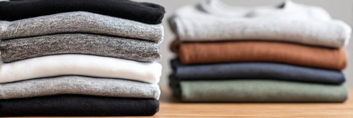 Aufkleber - Neatly Stacked Athletic Clothes With Top Zone Open for Easy Access in a Modern Workspace During the Day