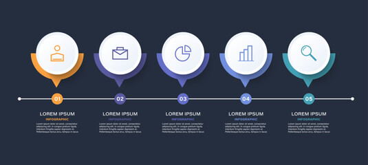 Poster - Business and Marketing Infographics with Five Steps or Processes. Vector Infographic Design Template with Icons and Place for Data