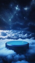 Poster - Abstract Podium Display in Cloudy Sky with Stars Above, Dreamy Scene, Night Sky, Beautiful Cloudscape, Fantasy Concept, Product Showcase, Digital Art