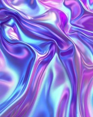 Poster - Abstract iridescent fabric texture folds and waves close up studio shot with vibrant purple and blue colors