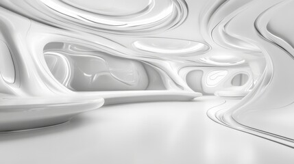 Poster - Futuristic interior design showing smooth white organic shapes in a modern architectural style with a clean and minimalist aesthetic