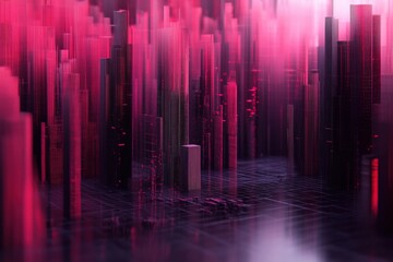 Poster - Abstract Cityscape in Pink Hues Digital Art Rendered with Geometric Shapes and Lines for Modern Design