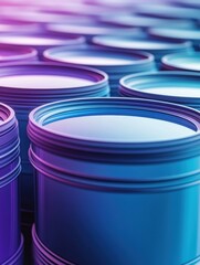 Aufkleber - Rows of Metallic Blue and Purple Barrels in a Close Up Shot with Soft Lighting and Color Gradient