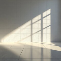 Poster - Interior wall with sunlight and shadow, tiled surface, architectural detail, minimalist design, modern space