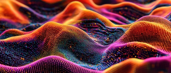 Aufkleber - Abstract Dotted Landscape Close-Up: Colorful Data Visualization in Orange, Pink, Blue and Purple Tones, Digital Art, Modern Design