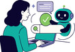 © Raf Digital - Search concept. Character using artificial intelligence generative tools for searching or browsing internet. Woman integrating with robot. Chatboat,  SEO concept. Vector illustration.