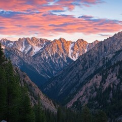 Wall Mural - Majestic Cascade Mountains at Sunset View from Valley Floor Landscape Photography in Washington State USA