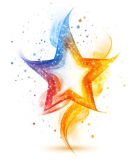 Poster - A vibrant, multicolored star radiates with energy, its points and trails of light creating a dynamic display of elegance and positivity. The vivid colors blend seamlessly.